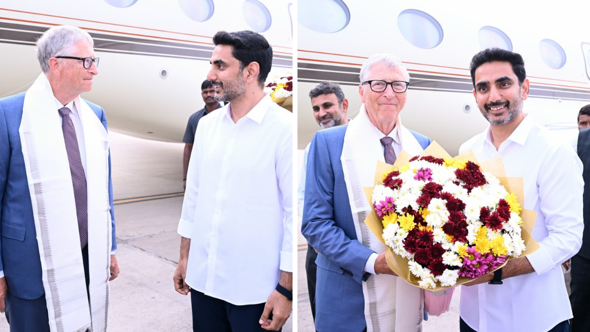 Bill Gates meeting Andhra Pradesh ministers at Gannavaram Airport and Amaravati Secretariat