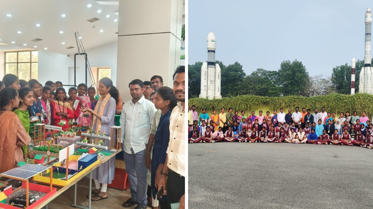 Government school girls visiting ISRO Sriharikota with teachers