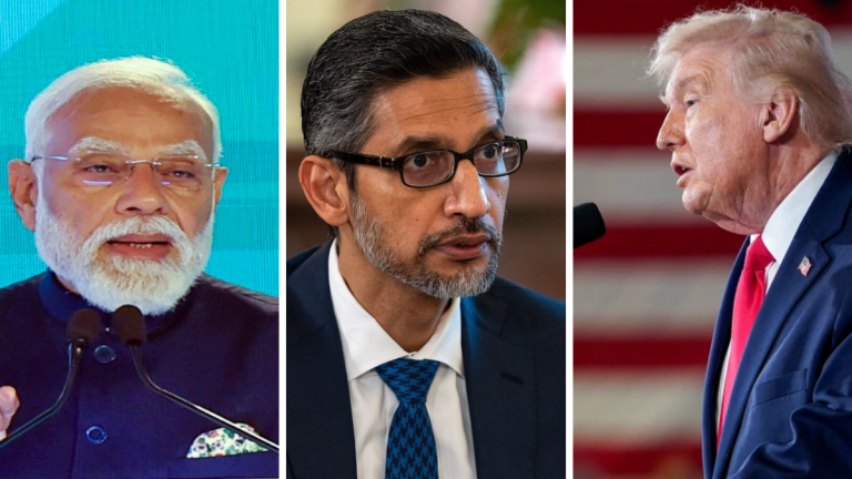 Sundar Pichai announcing India-US AI connectivity initiative at Google event in Delhi