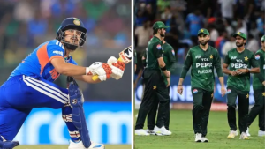 India celebrating victory against Pakistan in T20 World Cup match after 61-run win