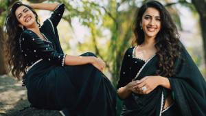 Niharika konidela latest photos in black saree