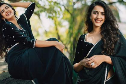Niharika konidela latest photos in black saree