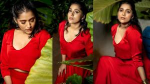 Rashmi Gautam glamorous show in a red dress.