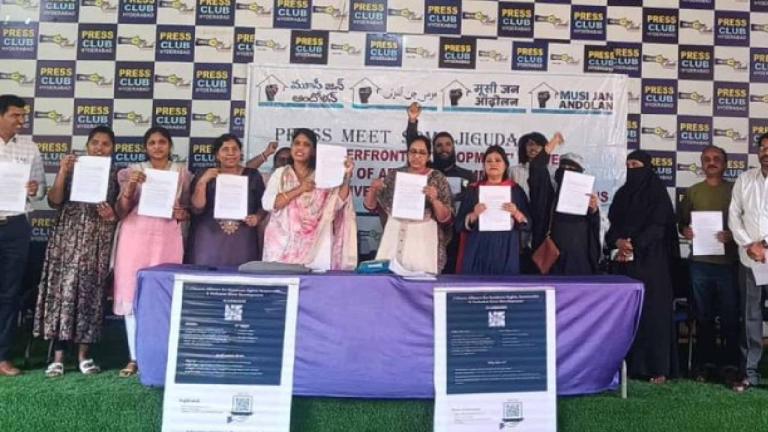 Residents protesting against Musi River land acquisition