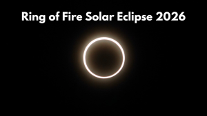 Ring of Fire solar eclipse 2026 showing bright circular fire ring around the dark moon in the sky