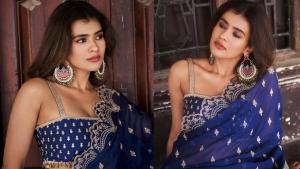 hebah patel latest photos in blue saree