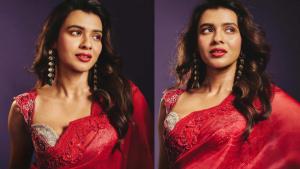 hebah patel latest photos in red saree