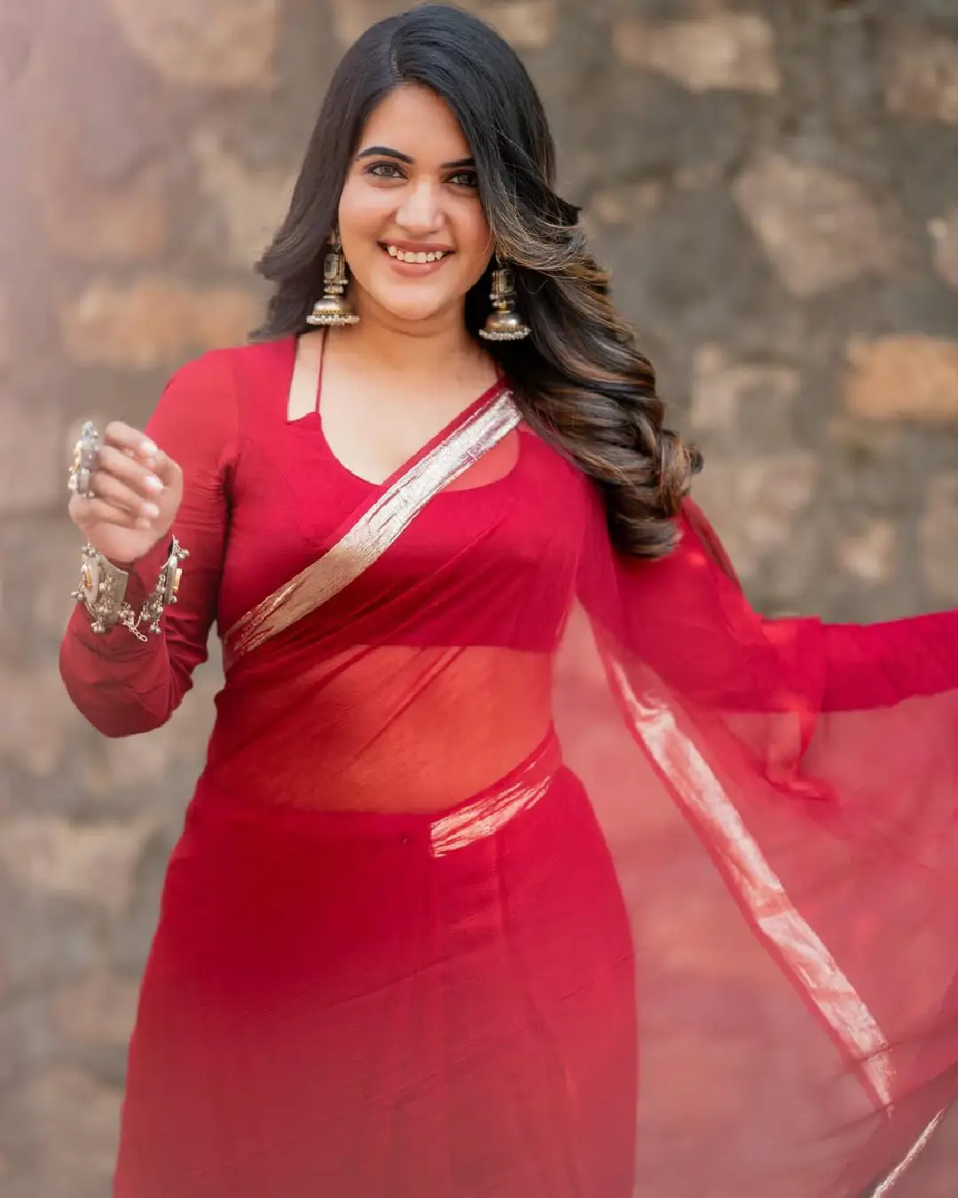 sravanthi chokkarapu latest hot photos in red saree