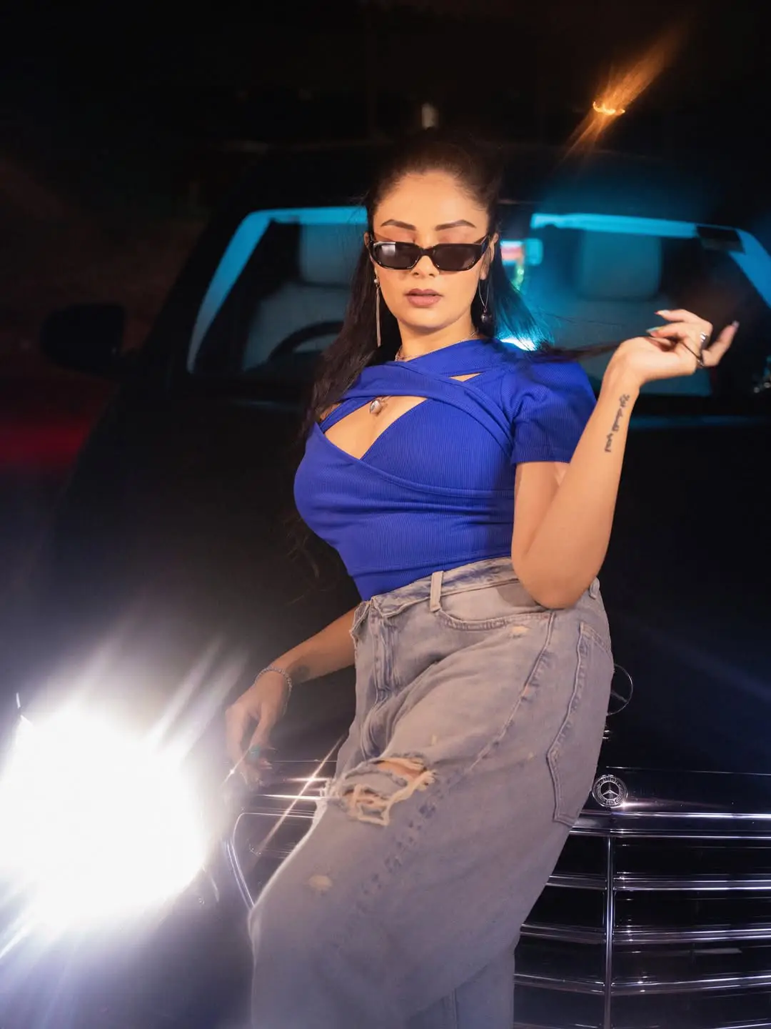 Anchor Sreemukhi latest Photos with Benz Car