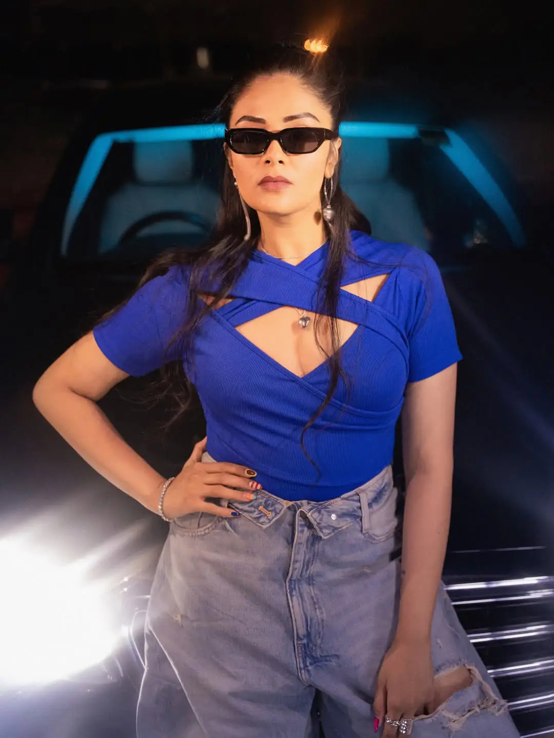 Anchor Sreemukhi latest Photos with Benz Car