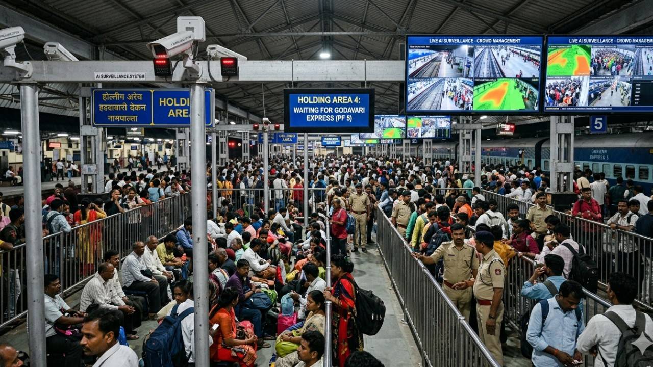 Indian Railways Crowd Management holding area and AI CCTV system at stations