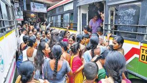 Mahalakshmi Free Bus Scheme women travelling in TSRTC buses Telangana