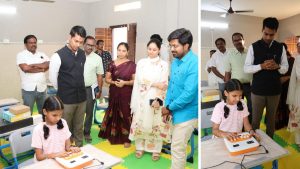 Collector Anudeep Durishetty visiting the newly transformed primary school for visually impaired children in Nizampet, Khammam.
