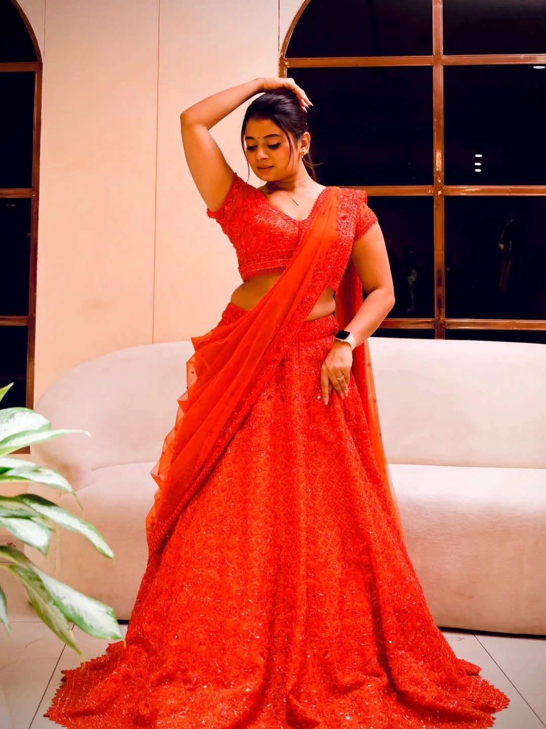 Dhee dancer nainika anasuru stylish look in red dress