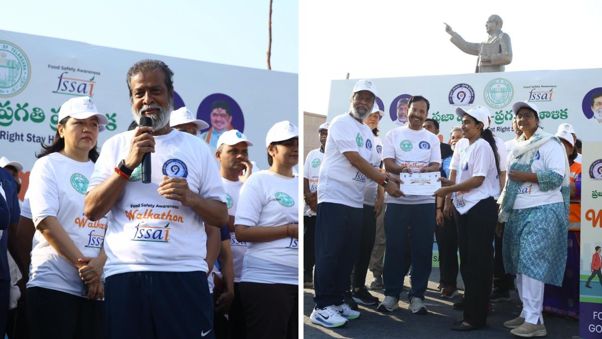 Minister Damodar Rajanarsimha Flags off Food Safety Walkathon at Jalavihar Hyderabad