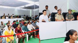 Historic event of 42 Maoists including Commander Sodi Keshalu surrendering weapons and gold biscuits to Telangana DGP B. Shivadhar Reddy