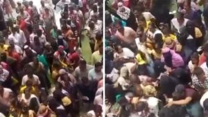 Parents queuing outside Komatireddy Pratheek Government School in Nalgonda for 2026 admissions