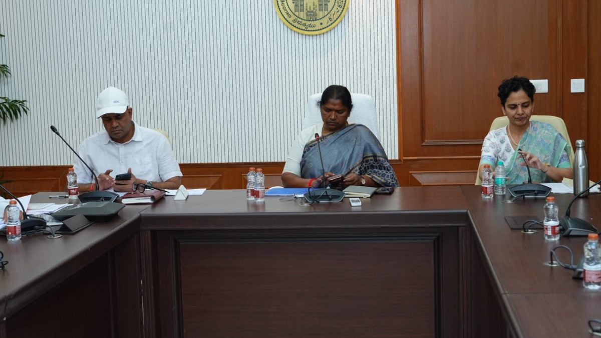 Minister Seethakka reviewing Mission Bhagiratha and Rural Development projects with officials at Telangana Secretariat