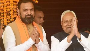 Samrat Choudhary being elected as the leader of the BJP legislative party in Bihar in the presence of senior leaders.