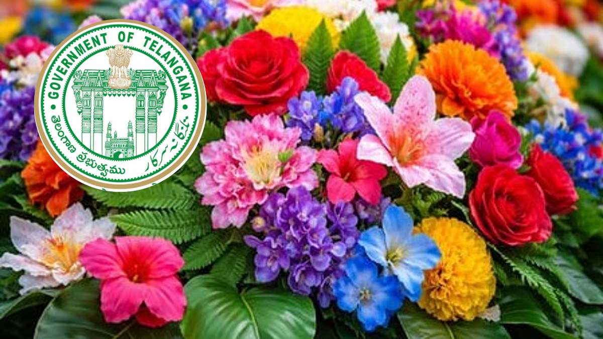 Official order copy or natural flowers in a traditional market representing the ban on plastic flowers in Telangana.
