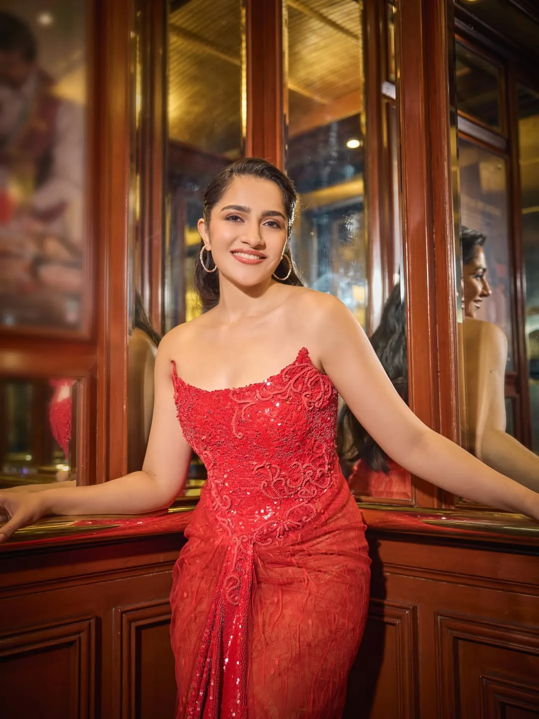 Rukmini vasanth stunning look in red colour dress