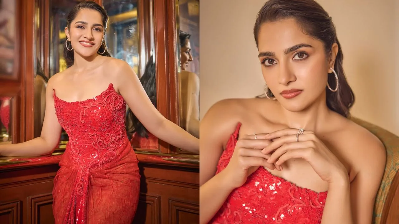 Rukmini vasanth stunning look in red colour dress