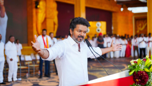 Actor and politician Vijay releasing the TVK party manifesto for 2026 Tamil Nadu elections in Chennai