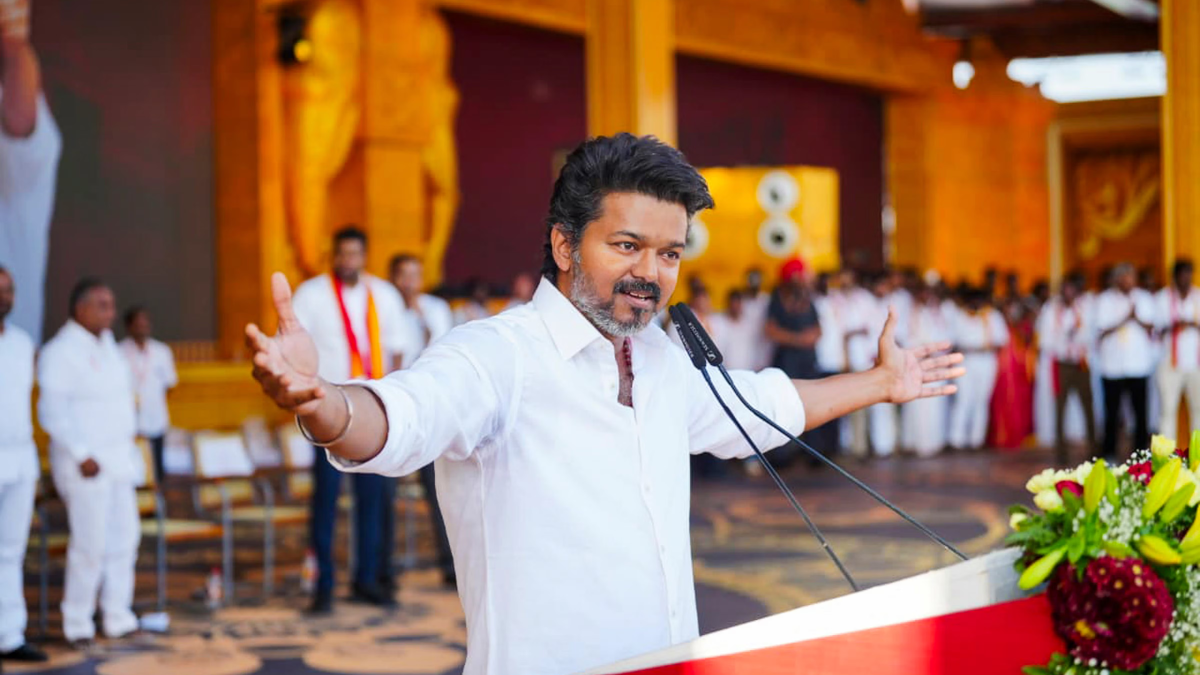 Actor and politician Vijay releasing the TVK party manifesto for 2026 Tamil Nadu elections in Chennai