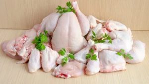 Today chicken rate board in Telangana local market showing prices for live and skinless chicken