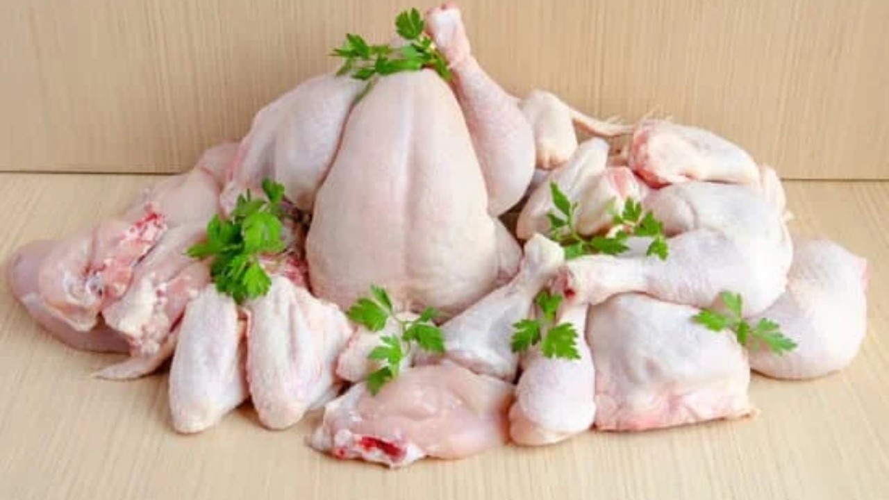 Today chicken rate board in Telangana local market showing prices for live and skinless chicken