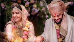 A candid moment from Virat Kohli and Anushka Sharma's private wedding ceremony in Tuscany, Italy.