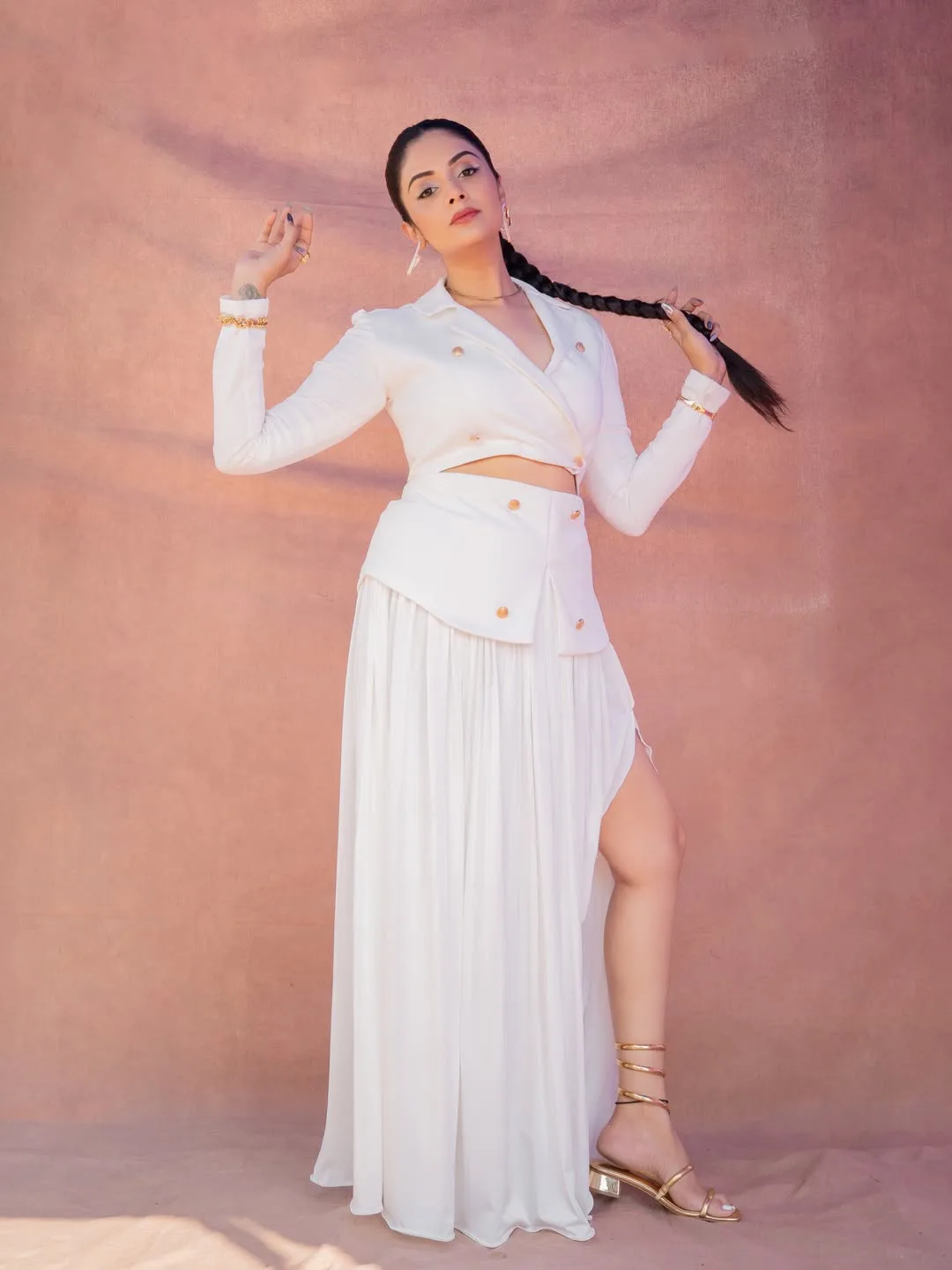 anchor sreemukhi latest photos in white dress