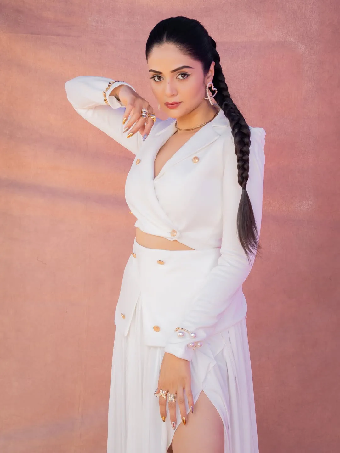 anchor sreemukhi latest photos in white dress