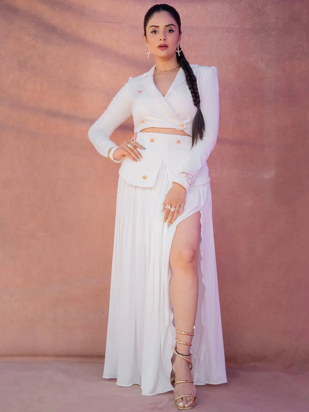 anchor sreemukhi latest photos in white dress
