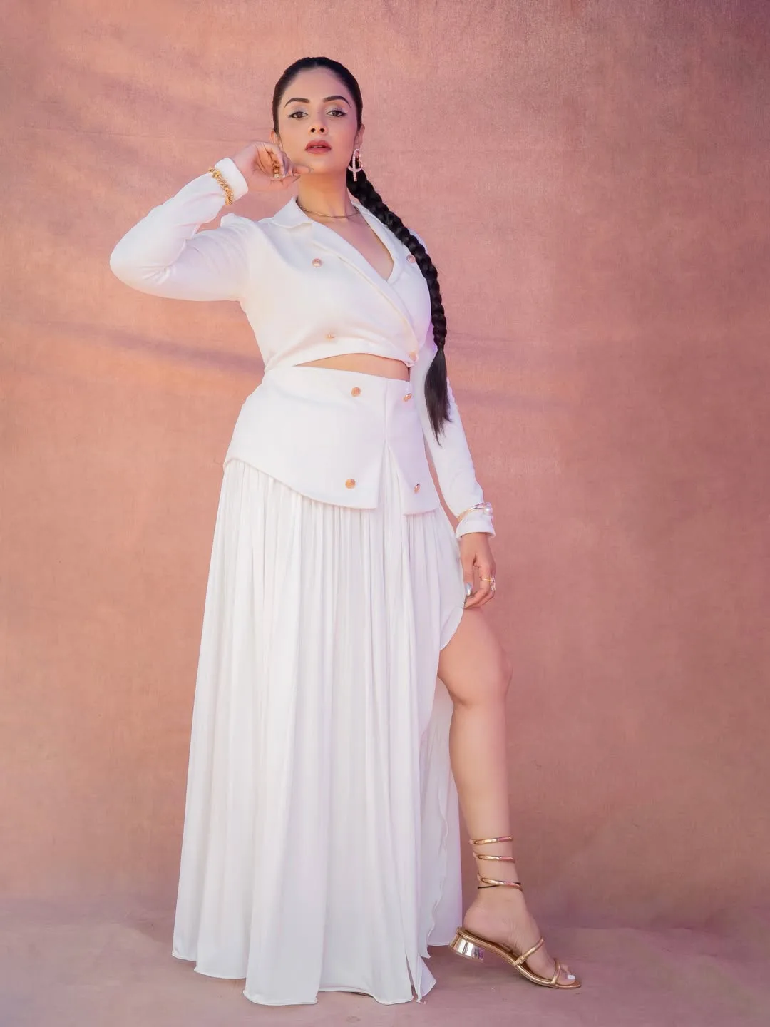 anchor sreemukhi latest photos in white dress