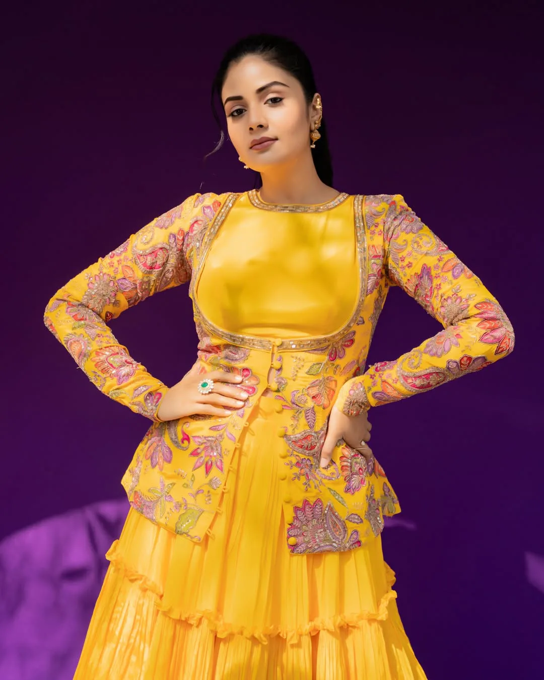 anchor srimukhi latest photos in yellow dress