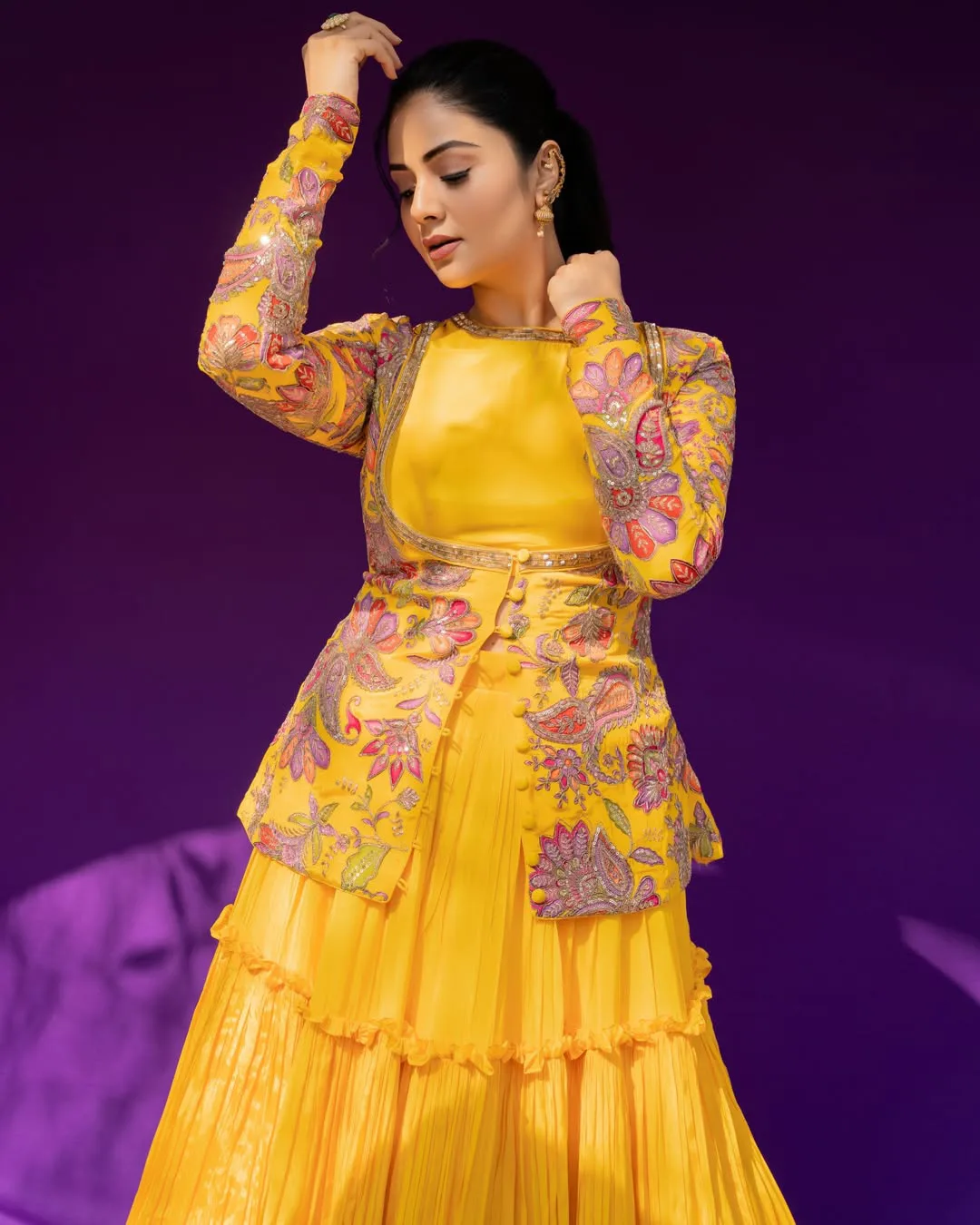 anchor srimukhi latest photos in yellow dress