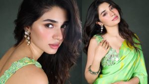 krithi shetty stunning looks in green saree