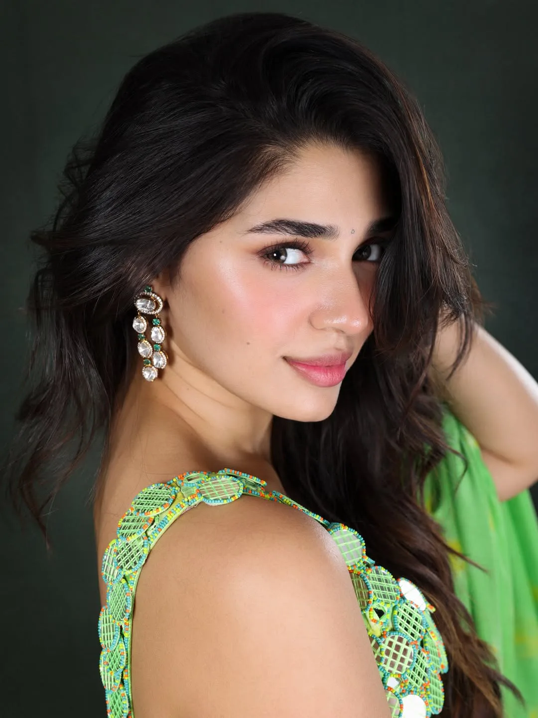krithi shetty stunning looks in green saree