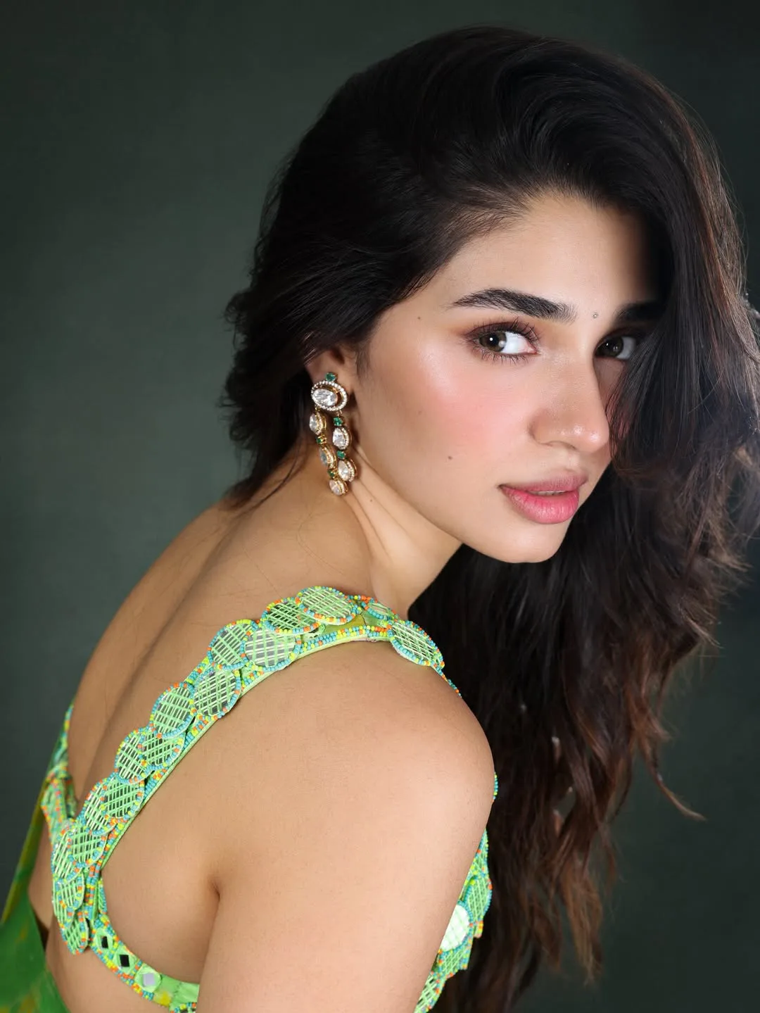 krithi shetty stunning looks in green saree