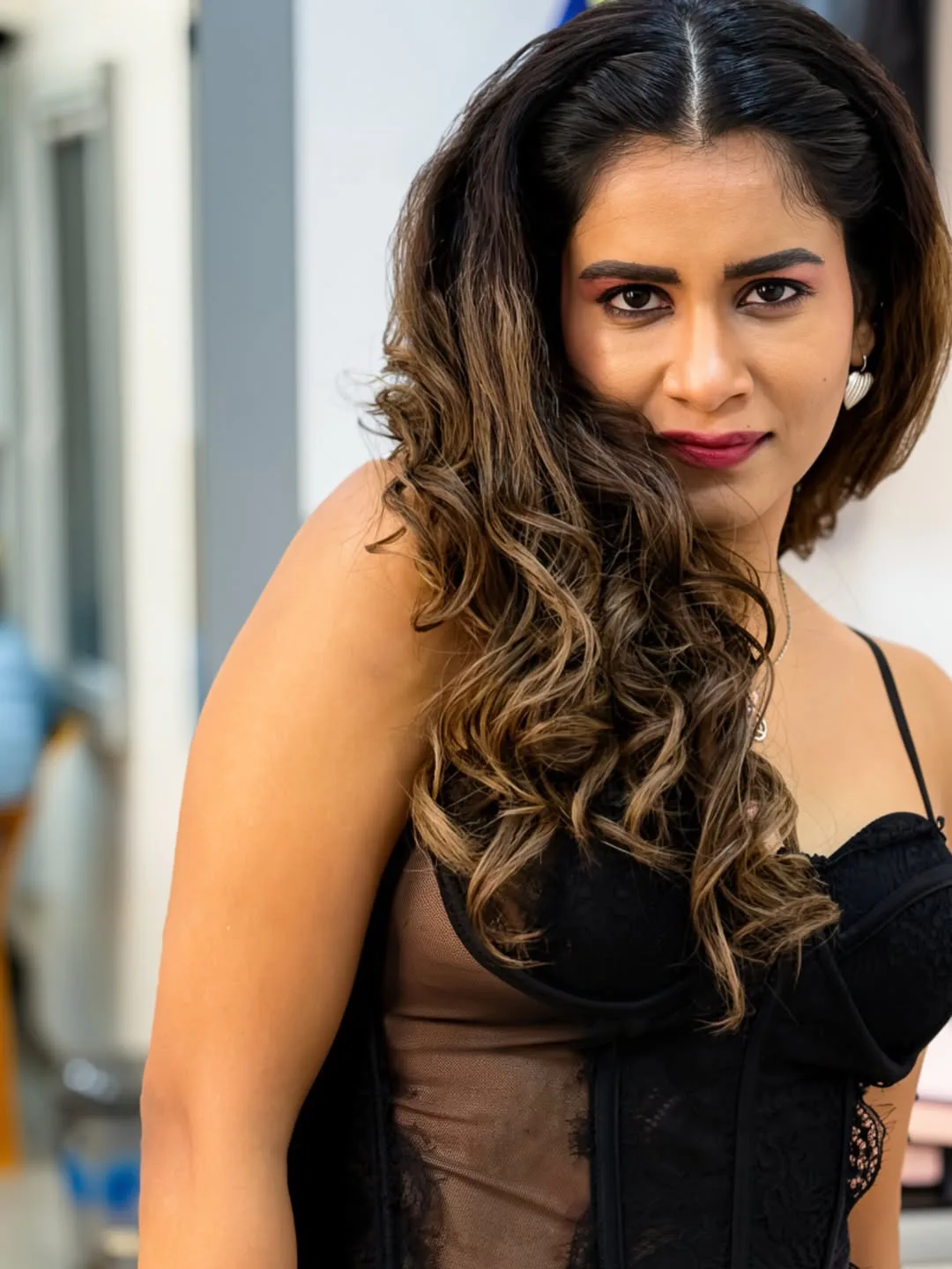 polimera heroine sahithi dasari stunning look in black dress