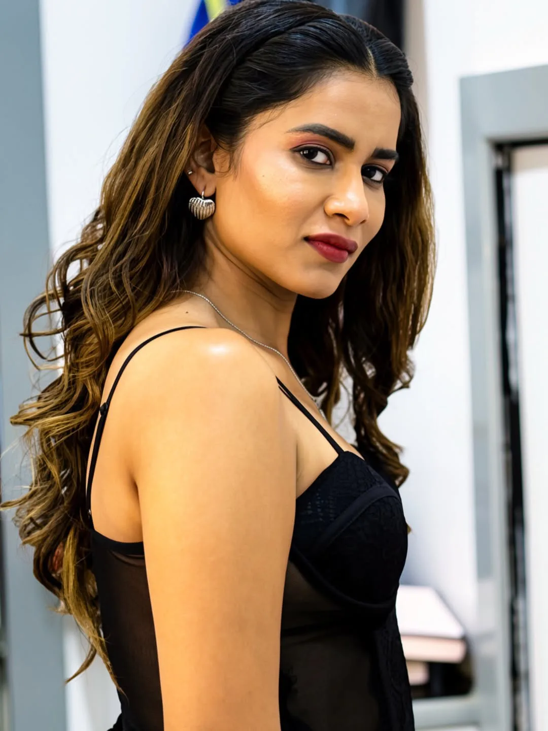 polimera heroine sahithi dasari stunning look in black dress