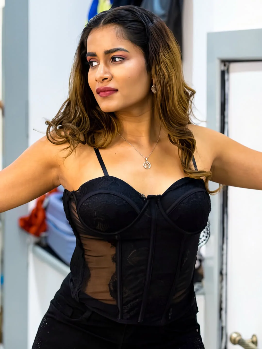 polimera heroine sahithi dasari stunning look in black dress