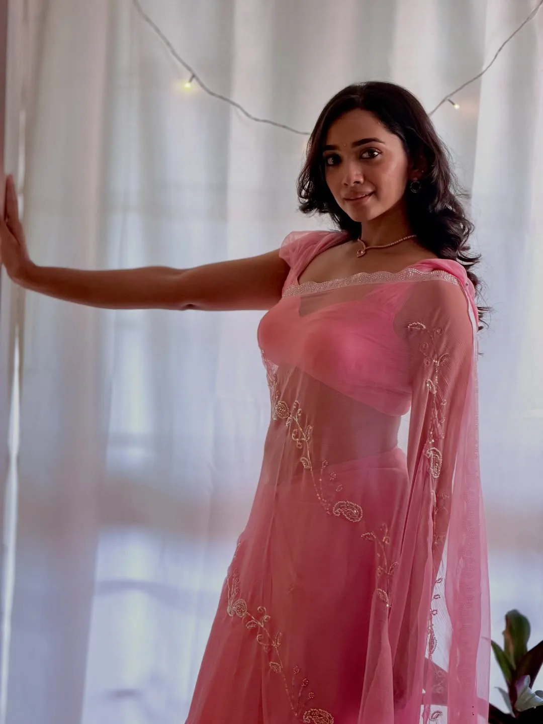 saanve megghana latest photos in pink saree