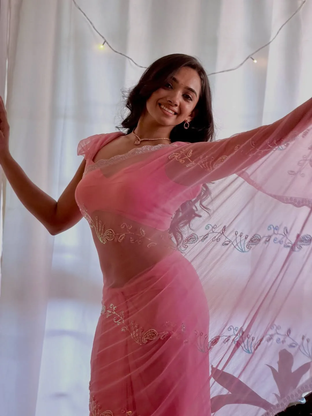 saanve megghana latest photos in pink saree