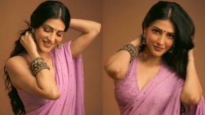 shruthi haasan latest hot photos in pink saree