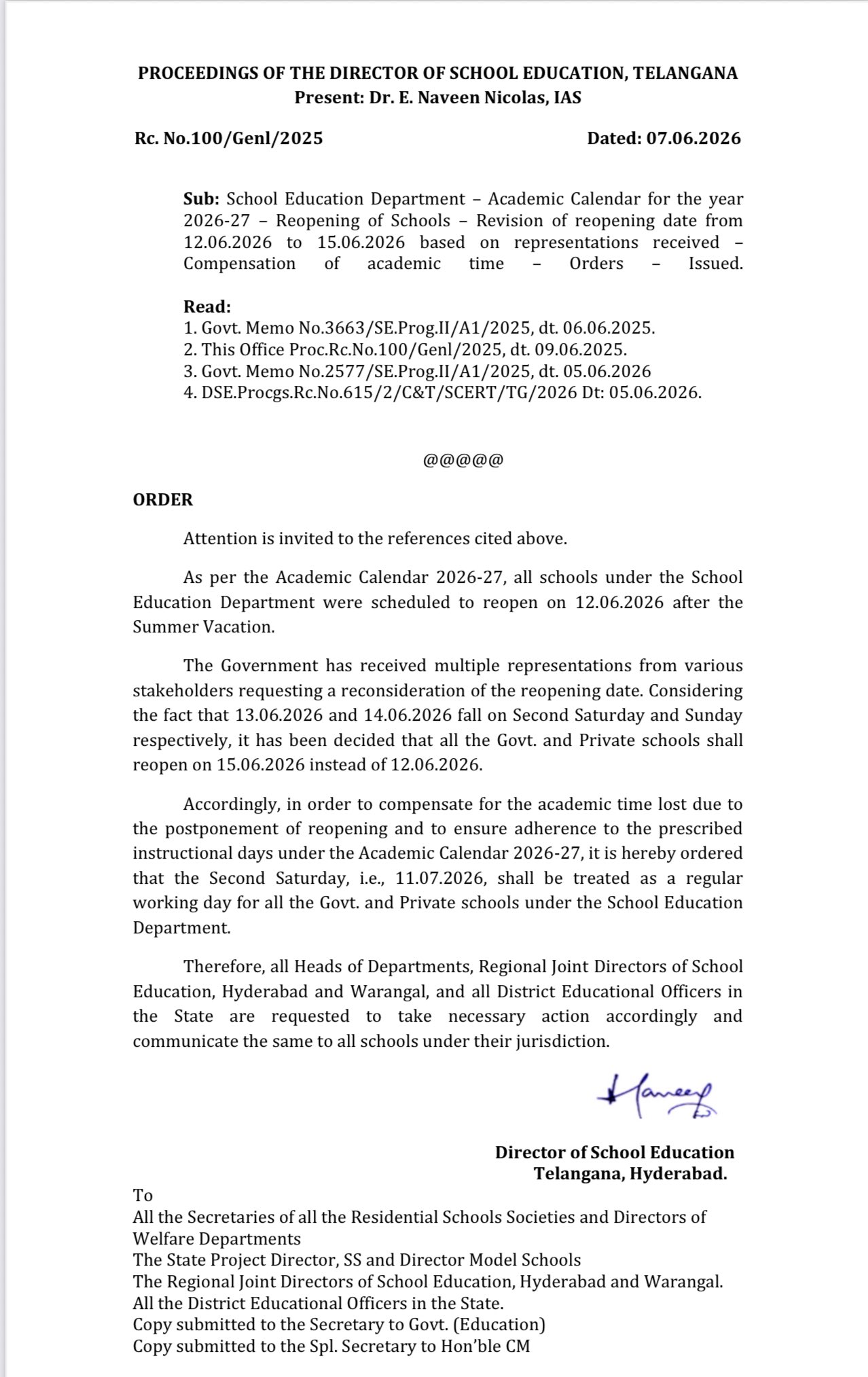 Telangana Schools Reopen 2026
