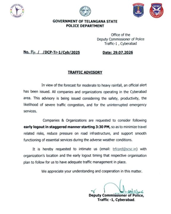 Cyberabad Traffic Police Press Release  