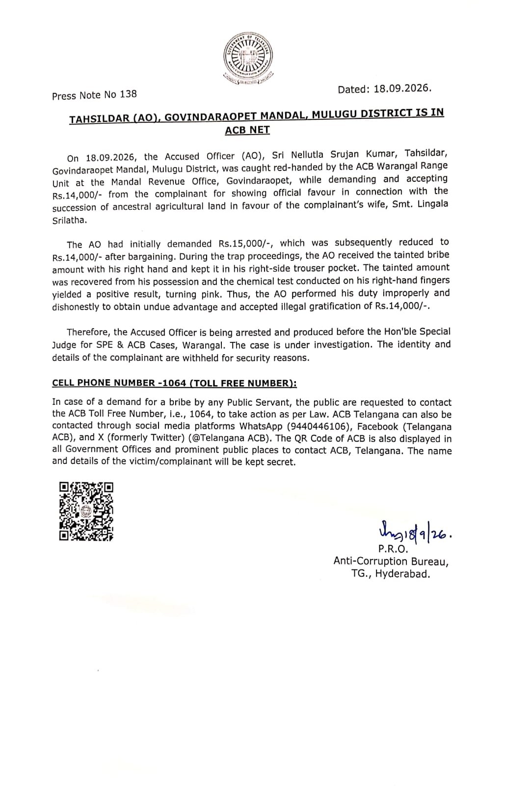 Telangana ACB Trap